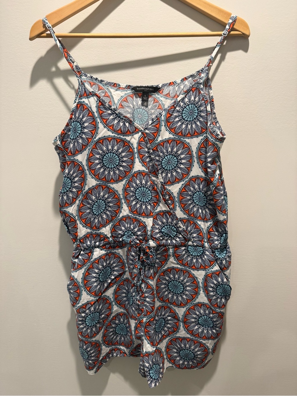 Banana Republic Spaghetti Strap Romper in Blue & Orange Medallion Print